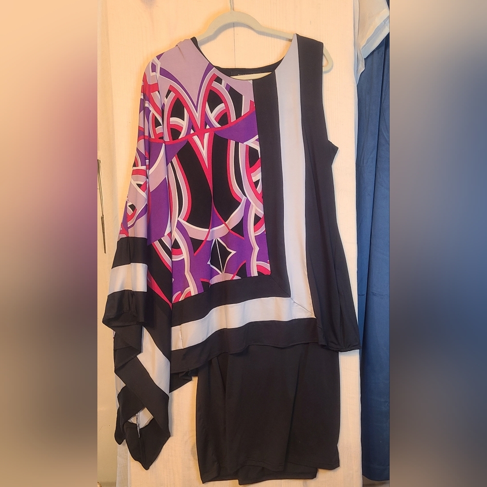 ASHLEY STEWART Vintage Dress hankerchief Style Long Sleeve Black And Pink... 14?